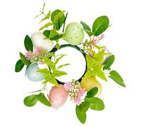Easter Table Wreath, Desk Candle Centerpiece, Portable Table Wreaths with Easter Eggs, 9.45in Floral Center Piece, Pillar Torch Ring for Bedroom Decoration Ornaments