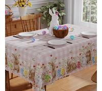 Easter Tablecloth 60 x 120 Inch Rectangle, Easter Decorations for Home Easter Decor Happy Easter Bunny Table Cover Seasonal Spring Scallop Edge Table Cloth Table Decorations