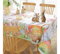 Easter Tablecloth, Easter Table Cloth Rectangle 52 x 70 with Bunny and Eggs, Easter Oblong Tablecloth Watercolor Rabbits Table Cover for Spring Dining Room Indoor Outdoor Decoration, Colorful
