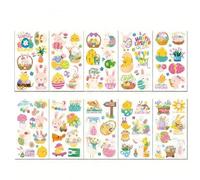 Easter Temporary Tattoos, 10 Sheets Easter Tattoo Stickers Fake Tattoos Funny Bunny Egg Basket Rabbit Patterned Face Body Tattoo Stickers Easter Party Decorations Party Favors