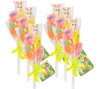 Easter Themed Fruit Flavour Lollipop Set each 50g - 5 Piece Assorted Candy Pack with Bunny, Chick, Egg, Carrot and Flower Shapes for Spring Gifts (Pack of 6)