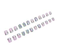Easter Themed Short Square Press Nails with Colorful Flower Doodles and Bunnies Designs for Holiday Parties ABS Short Square Artificial Nails Featuring Bunnies Patterns and Floral Art for Festive