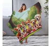 Easter Throw Blanket Five Puppies Enjoying A Picnic In The Park. Flannel Blanket Blanket Queen Size Bag(127x100cm)