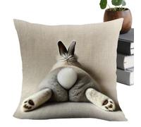 Easter Throw Pillow Covers - Festive Bunny Rabbit Eggs | Spring Decorative Cushion | Covers Removable Zipper Case | Seasonal Home Decor Linen Blend Easter Decorations For Living Room Sofa Bedroom Co