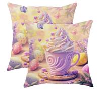 Easter Throw Pillow Covers Set of 2, Cute Peach Cupcake with Butterflies and Eggs Decorative Cushion Cases, Spring Farmhouse Style for Home Couch Sofa Decor 18x18 Inch