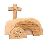 Easter Tiered Display - Artisan Crafted Wooden Tray, Detailed Resurrection Scene | Empty Tomb Storytelling Decoration, Lenten Season Altar Centerpiece, Catholic Religious Sign with Jesus Cross Motif