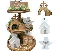 Easter Tiered Tray Decor, Jesus Tomb Easter Tray Bundle Kit, Easter Resurrection Scene Wooden Ornaments, Easter Decoration for Home Church Farmhouse (Multicolor, One Set)