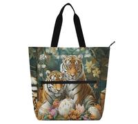 Easter Tigers Safari Kids Tote Bags for Kids Boys Girls, Gothic Waterproof Teacher Tote Bags Shoulder Bag with Zipper for School and Playtime Rainbow school supplies