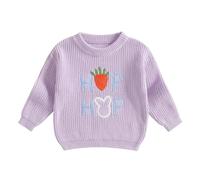 Easter Toddler Fall Baby Girl Knit Sweater Carrot Hooked Letters Warm Long Sleeve Pullovers Outerwear Outfit Clothes Top (Light Pink Purple, 6-9 Months)