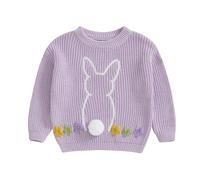 Easter Toddler Fall Baby Girl Knit Sweater Rabbit Flower Embroidery Hooked Warm Long Sleeve Pullovers Outerwear Outfit Clothes Top (Purple, 2-3 Years)