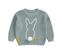 Easter Toddler Fall Baby Girl Knit Sweater Rabbit Flower Embroidery Hooked Warm Long Sleeve Pullovers Outerwear Outfit Clothes Top (Blue, 0-3 Months)
