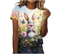 Easter Tops for Women Cute Bunny Print Blouse Short Sleeve Crew Neck Basic Tunic Tops Casual Loose Soft Shirts Holiday Festival T-Shirt Plus Size S-5XL