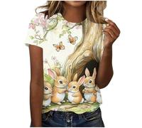 Easter Tops for Women Cute Bunny Print Blouse Short Sleeve Crew Neck Basic Tunic Tops Casual Loose Soft Shirts Holiday Festival T-Shirt Plus Size S-5XL