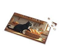 Easter Toys For Kids Ages 4-8 A Black Cat Sits By A Basket Of Bread In A Cozy Kitchen. Picture Puzzle 3 Year Old Girl Gifts 500 Piece Puzzles(300PCS)