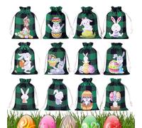 Easter Treat Bags | 12-pieces Festive Bunny Design Drawstring Tote | Burlap Bag - for Wedding Bridesmaid Party Guests Coworkers Holiday Easter Christmas
