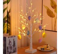 Easter Tree Lamp Lighted up Easter Decorations for Tabletop, Artifical Mini Birch Tree Bonsai Decor for Bedroom Bedside Fireplace Aesthetic,Battery and USB Dual Powered(Includes 8 Easter Eggs),23.6''