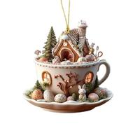 Easter Tree Ornaments - Easter Egg Bunny House Coffee Cup Decoration | Flat House Chocolate Mug Decorative Pendant | Funny Spring Landscape Pendant | Keychain Decorating Accessories For Housewarming
