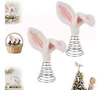 Easter Tree Topper Bunny Ears - Bendable Wire Design & Secure Metal Base - 10.2 Inch Plush Rabbit Ornament for Spring Holiday Home Decorations, Fireplace Decor & Party Supplies (2Pcs)