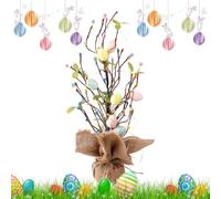 Easter Tree with Fairy Lights, Spring Table Decoration with Jute Base as Table Centrepiece - Illuminated Table Tree with Easter Eggs | For Fireplace Party Wedding Family Celebrations Living Room