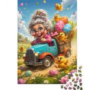 Easter Truck Chicks 1000pcs Mini Puzzle For Family Birthday Gift | 52x38cm Cardboard Living Room Decor Durable Structure Birthday Gift Stress Relief