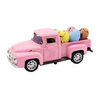 Easter Truck with Eggs Metal Pink Vintage Farm Pickup Decor,Easter Farmhouse Tabletop Tiered Tray Decor,Happy Spring Mini Truck with Eggs Decorations,Home Kitchen Mantel Shelf Easter Decorations (A)