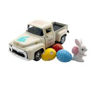 Easter Truck with Eggs Metal Vintage Farm Pickup Decor Easter Decorations Farmhouse Tabletop Tiered Tray Decor Mini Truck Farmhouse with Eggs Red Cute Ornament Set (C, One Size)