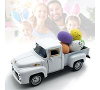 Easter Truck with Eggs, Metal Vintage Truck Easter Decor with Colorful Eggs for Tiered Tray, Retro Alloy Pickup Truck Farmhouse Decor, Mini Lucky Farm Truck for Home Table Easter Decoration (White)
