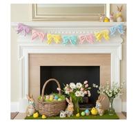 Easter Velvet Bow Garland, 1.98M/6.5ft Pastel Spring Decorations for Home | Coquette Room Decor Aesthetic for Nursery, Mantel, Wall | Colorful Bow Bunting for Baby Shower, Birthday, Tea Party Decor