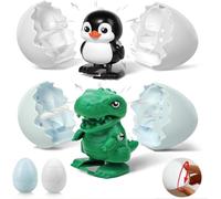 Easter Wind-Up Hatching Surprise Eggs, Hatching Dinosaur Egg Toy for Kids, Spinning Egg Hatches into Walking Penguin Toys, Clockwork Surprise Eggs for Kids Easter Basket Filler (dinosaur+penguin)