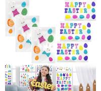 Easter Window Clings for Kids - 117-Piece Happy Easter Gel Stickers Set with Bunny, Eggs & Flowers - Double-Sided Self-Adhesive Jelly Decals for Windows, Fridge, Glass Doors - Home Display