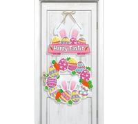 Easter Window & Door Decorations Set - Large Outdoor Bunny Rabbit Hanging Stickers, Holiday Wooden Signs for Home & Garden Party Festive Decor
