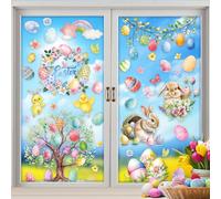 Easter Window Stickers,81PCS Large Eggs Tree Bunny Flower Window Clings Decals, Colorful Spring Self Adhesive Window Decorations for Easter Home Party Glass Indoor Outdoor Store School Office Bedroom