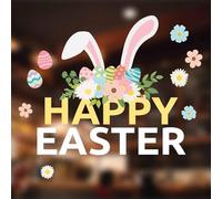 Easter Window Stickers for Glass | Happy Easter Bunny Ears and Flowers | Easter Window Decorations - Small