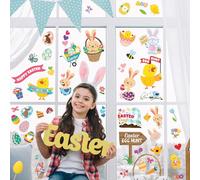 Easter Window Stickers Over 100pcs Large Bunny Rabbit Chick Egg Flower Designs - Removable and Reusable Easter Window Cling Decoration - Ideal for Easter Party Display and Decor Decals