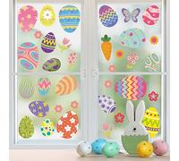 Easter Window Stickers with Colourful Eggs, 70 Pieces, Self-Adhesive, Butterfly, Carrot, Flower, Easter Egg, Perfect for Window Decoration - Easy to Stick and Remove, Easter Stickers, Decoration