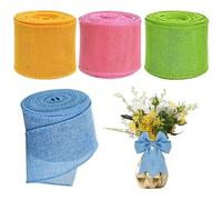 Easter Wired Ribbon - 4 Rolls Spring Solid Wired Ribbon, Solid Color Craft Easter Ribbon, Attractive Easter Ribbons, Easter Fabric Ribbon, Decorative Wrapping Ribbons for Easter Home 200x5cm