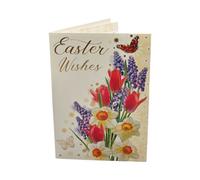 Easter Wishes Floral And Butterflies Design Greeting Card