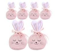 Easter with Drawstring - Pack of 6 12 x 10 cm Velvet Storage for Treats, Sweet Gift Bags, Candy Snack Jewellery Holder, Festive Party for Families, Teenagers, Children