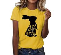 Easter Womens Short Sleeve Crew Neck Rabbit Bunny Printed T Shirt Top Casual Slim Shirts Tee Blouse Women Two Pack Long Sleeve (Yellow, L)