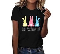 Easter Womens Short Sleeve Crew Neck Rabbit Bunny Printed T Shirt Top Casual Slim Shirts Tee Blouse Womens Under Shirts Short Sleeves Packs Black