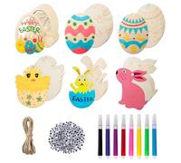 Easter Wood Ornaments Unfinished Wooden Cutouts Easter Hanging Ornaments Eggs Bunny Chick Cutouts with Holes Wood Slices to Paint Hang Tags Crafts for Kids DIY Easter Party Decorations