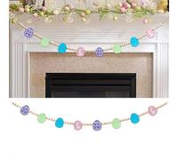 Easter Wooden Beads Garland 4.1ft Colorful Bunny Carrot Garland, Easter Rabbit Carrot Garlands, Artificial Rabbit Carrot Front Door Wreath, for Home, Mantle, Wall or Door (egg)