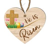 Easter Wooden Heart Plaque 'He is Risen' - Christian Home Decor Gift, Spiritual Resurrection Symbol, Springtime Ornament for Tree Decoration or Hamper Tag (Medium: 15 cm (H) × 13 cm (W))