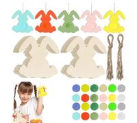 Easter Wooden Rabbit Ornaments to Paint Easter Decoration Cutouts Unfinished 10Pcs, DIY Blank Bunny Unfinished Wood Discs Ornament for Home Crafts Hanging Spring Decorations, 10 x 9.6 cm (2 Sets)