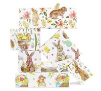 Easter Wrapping Papers, 4 Sheets Colored Egg Rabbit Chick Gift Wrap Papers, Happy E-Day Wrapping Paper for Kids Girls Boys Family Friends on Easter Day or Birthday Party