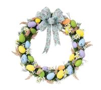 Easter Wreath, 18 Inch Easter Macaron Eggs and Berry Door Wreath with Bow, Front Door Easter Wreath, Family Party Easter Decorations, Farmhouse Spring East Home Door Wreaths Outdoor