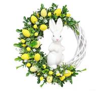 Easter Wreath Adorned with Bunny and Vibrant Eggs for Celebrating the Season (Yellow Hare Listing)