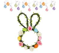 Easter Wreath, Artificial Decoration for The, Decoration Wreath with Easter Eggs and Rabbit Ears, for Indoor, Outdoor, Living Room, Entrance and Fireplace