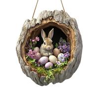 Easter Wreath Bunny Sign for Front Door, Wooden Spring Rabbit Egg Wall Decorations for Outdoor Porch, Farmhouse Indoor Fireplace Window Hanging Wreaths, Welcome Banner Decoration (A)