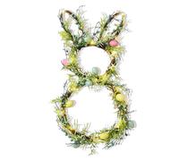 Easter Wreath, Easter Bunny Wreaths for Front Door with LED Lights, Artificial Bunny Wreath Decorations for Window Wall Home Party Spring Wreath Decoration